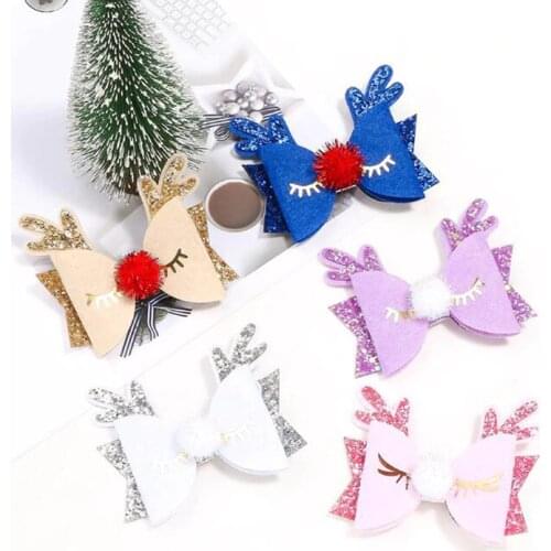 30Pcs/Lot,8*8.5 CM New Girls Christmas Hairpin Xmas Bow Hair Clip Christmas New Cute Antler Hair Clips Hair Accessories Hairpins