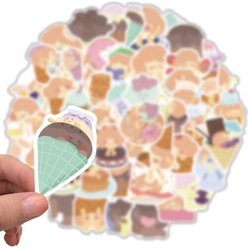 52Pcs Cute Ice Cream Girl Stickers for DIY Scrapbooking Journal Base Collage Phone Computer Happy Planner Decoration Sticker
