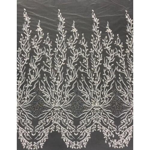 African SYJ-398681 High Quality French Lace Fabric with beads and sequins Embroidered Nigerian Tulle Lace Fabrics For Wedding