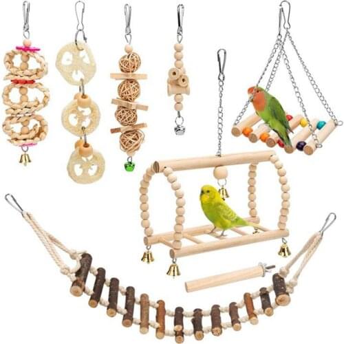Bird Cage Accessories Bell Chewing Toy Wood 8 Pack For Small Parakeets Cockatiels Conures Finches Budgie Macaws Birdcage Stands