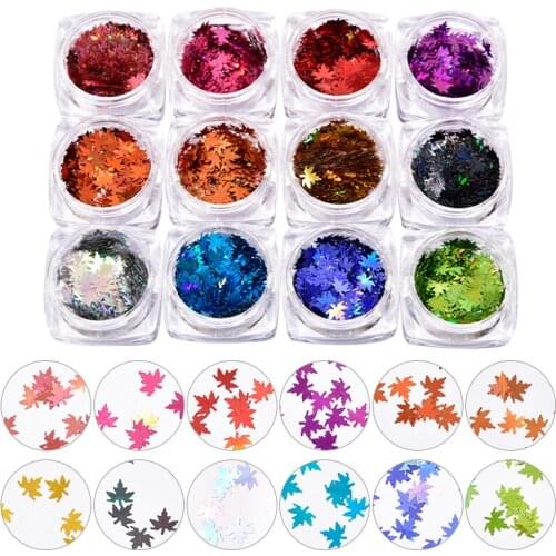 12box/Set Nail Holographic Chameleon Flake Multicolor Sequins Maple-Shape Chunky Nail Art Glitter Holo Flakes For DIY Nails Art
