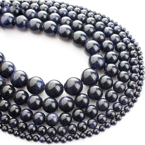 15"(38cm) Strand Round Natural Blue Sand Stone Rocks 4mm 6mm 8mm 10mm 12mm Beads for Jewelry Making DIY Bracelet Findings