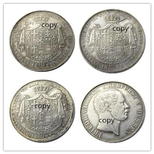 Doppeltaler, 2 Thaler, Hessen-Kassel A Set Of (1851 1854 1855) 3pcs Silver Plated Copy Coin