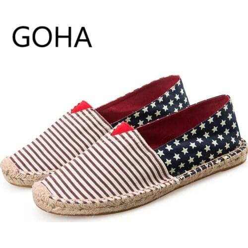 Summer Breathable Men Fisherman Shoes Star Stripes Casual Men Flat Loafer Shoes Linen Slip-on Espadrilles for Male Homme Zapatos