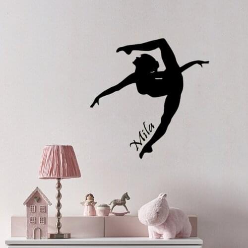 Gymnast Girls Pattern Wall Decal Personalized Name Vinyl Wall Stickers For Kids Rooms Sport Custom Name Children Decor MuralSY48