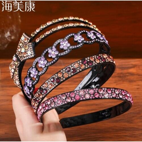 Haimeikang Crystal Headbands Fashion Bow Hair Hoop Bands Rhinestones Hairbands Women Non-slip Hair Accessories Headdress New