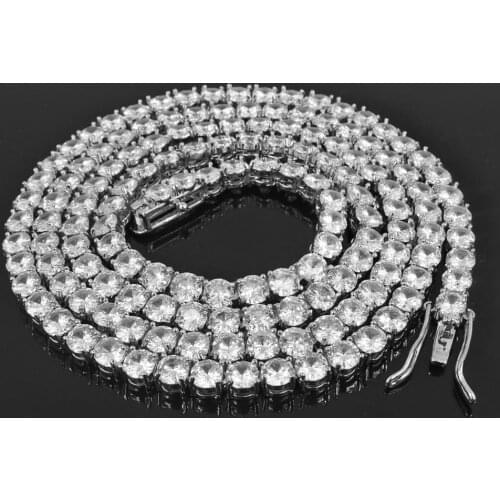 Hiphop brass 1 row tennis necklace mens cz zircon cubic zirconia chain 3mm rapper gold silver color iced bling women jewelry