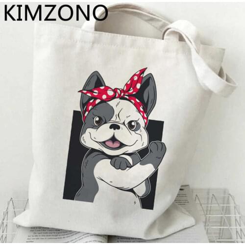 French Bulldog shopping bag canvas jute bag grocery bolsa eco bag string reusable bolsa compra net grab