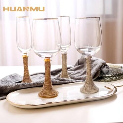 Crystal Goblet Wine Cup Diamond Wine Glass Champagne Glass Home Bar Restaurant Gold Edge Cup Couple Wedding Gift Party Glasses