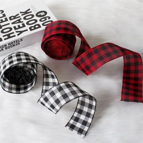 5CM X 5meters Wide Classical Black/white Wired Checked Tartan Plaid Ribbon for Diy Hair Bow Packing Decoration Material