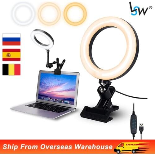 Selfie Ring Light for Laptop Computer Desktop Youtube, Ring Lamp Video Conference Lighting Kit With Tripod Phone Holder Clip On