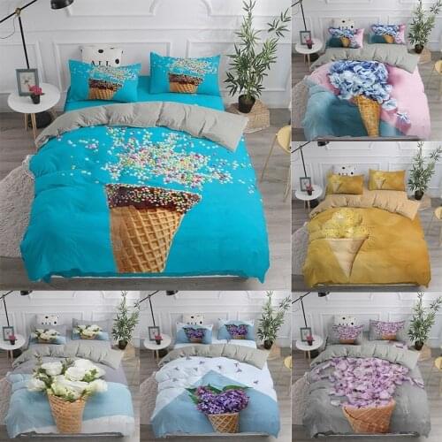 Ice Cream Flower 3D Printed Microfiber Bedding Set 135 3/4pcs Home Textiles Quilt Cover Jacquard Nordic Sack 90 Bed With Zipper
