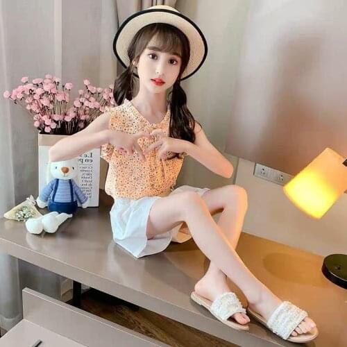 Girls Foreign Style Suit Skirt Summer Dress Fashionable Childrens Net Red Two-Piece Short-Sleeved Princess Dress 2021 New