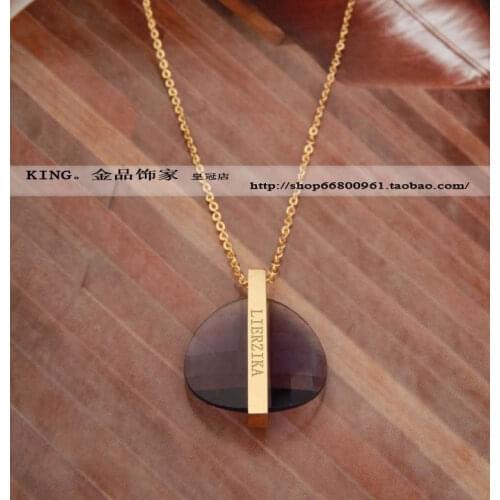 Free shipping lierzika stainless steel golden color perple Resin round party necklace