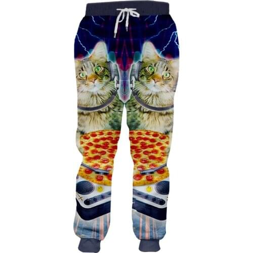 OGKB Male Sweatpants New Elastic Waist 3D Sweat Pants Print Pizza Cat Hip Hop Large Size Garment Man Winter Casual Pants Homme