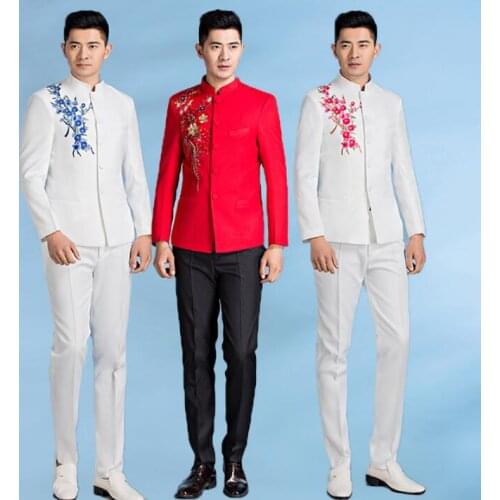 Embroidery blazer men formal dress latest coat pant designs suit men chinese tunic suit marriage wedding suits for mens fashion