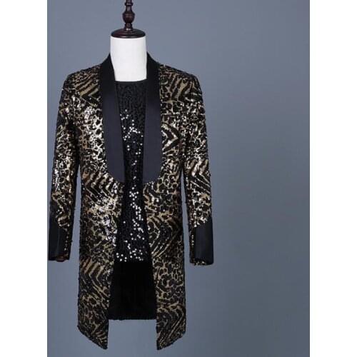 Mens leopard sequins personality long suit 2020 new bar nightclub rock collar dance costume custom wholesale