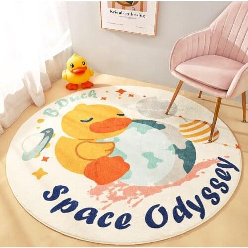 Soft Cartoon Round Carpet Floor Mat Bedroom Polyester Animal Duck Rug Anti-Slip Baby Play Mat Nordic Kids Room Hall Decoration