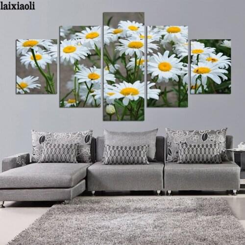 Diy diamond painting cross stitch 5D diamond embroidery mosaic rhinestone picture White Daisy flower scenery 5 pcs wall sticker