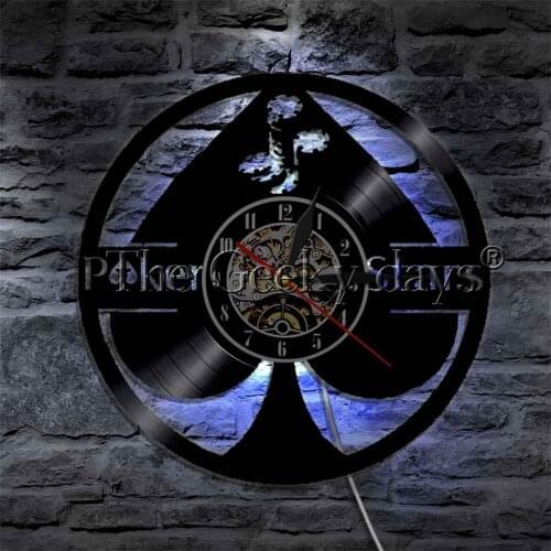 Lucky Poker Stars Game Room LED Night Light Wall Lamp Poker Ace Of Spades Vinyl Record Wall Clock Wall Watch