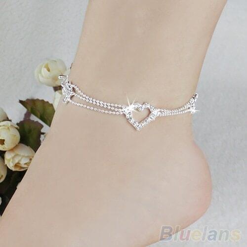 New Charm Silver Plated Bead Anklets for Women Ankle Bracelet Chain Crystal Foot Jewelry 1OVD