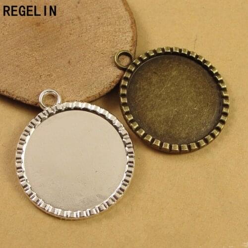 REGELIN Antique Bronze Round Pendant Settings Cabochon Base 10pcs/lot Fit 25mm Cabochons cameo DIY Pendant Necklace Findings