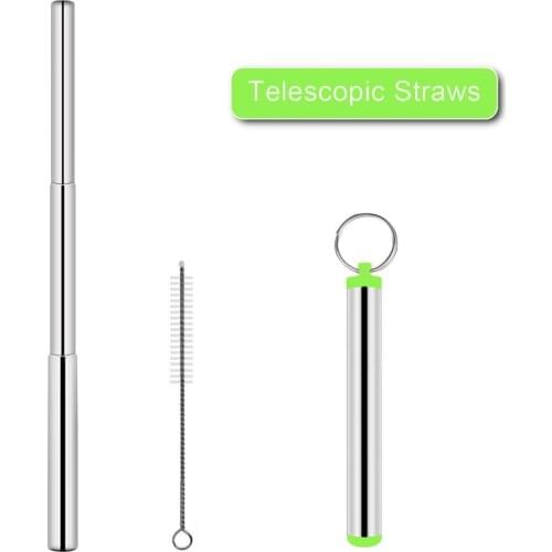 Portable Stainless Steel Telescopic Drinking Straw Travel Straw Reusable Straw with Brush ,Metal Carry Case
