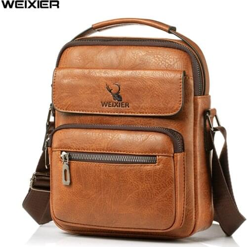 WEIXIER Casual Mens Bag Shoulder Bags Soft Handbags Men Capacity PU Bag For Man Messenger Crossbody Bags Zippers Tote Bag