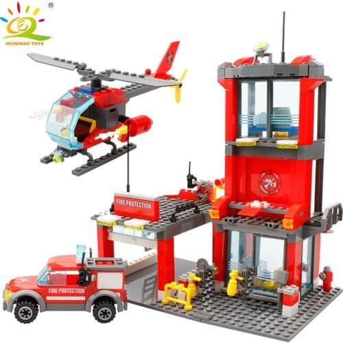 Firefighting Series Fire Department Station Helicopter Car Building Blocks Set City Firefighter Figure Kids DIY Toys