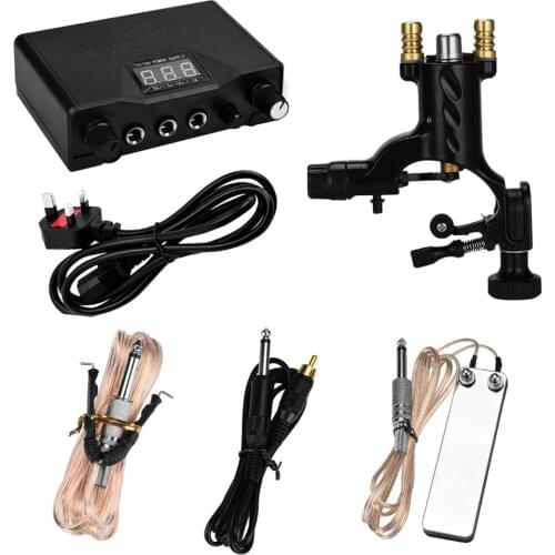 Professional Complete Tattoo Kit Rotary Tattoo Power Machine Hook Line Black