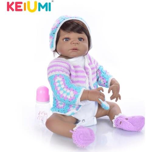 KEIUMI Handmade Reborn Baby Doll 23'' 57cm All Silicone Africa Black Skin Newborn Doll For Kids Christmas Gift Shower Play Toys