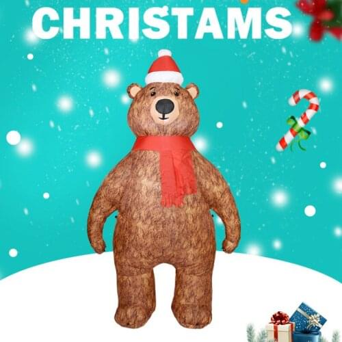 Christmas Santa Bear with Hat Inflatable LED Glowing Party Holiday DIY Props Xmas New Year Lantern Yard Art Decor Supplies