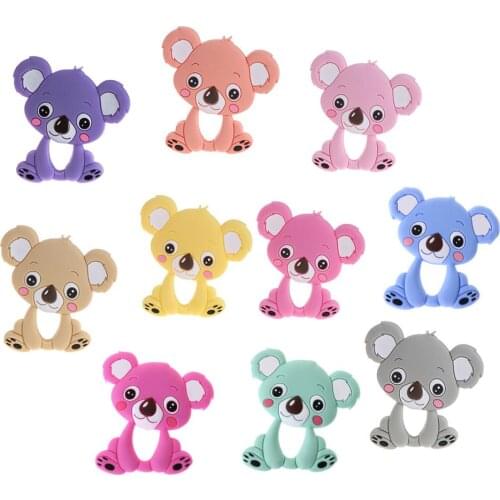 Hot Colorful Bear Baby Teethers Silicone Teething Toys Chew Charms Infants Bpa Free Diy Necklace Pendant #330