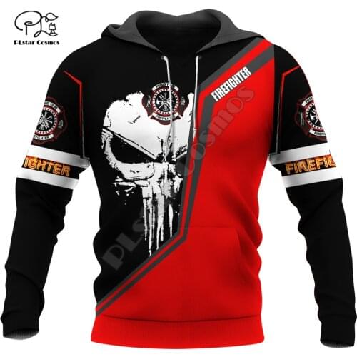 PLstar Cosmos Cool Skull Firefighter Fireman 3D Print Hoodies Sweatshirts Zip Hooded For Men And Women Casual Streetwear Q25
