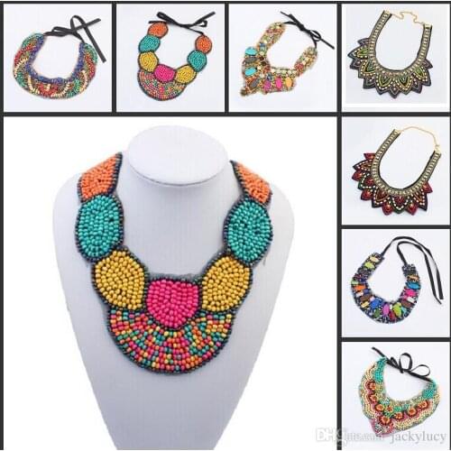 Retail Bohemian Ethnic Styles Lace Gemstone Necklace Vintage Collar Necklaces Jewelry For Women Dress Up Free Shipping