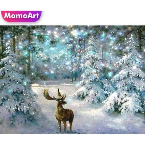 MomoArt Diamond Mosaic Landscape Cross Stitch Kits Diamond Painting Tree Picture Of Rhinestone Embroidery Sika Deer Handicraft