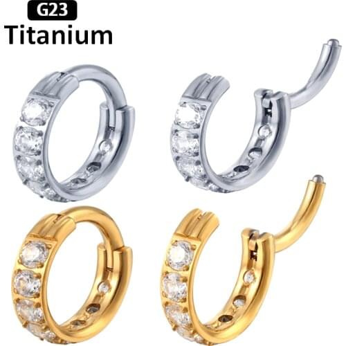 1PS New G23 Titanium Zircon stone hight Segment Rings Open Small Septum Piercing Nose Earrings Fashion piercing jewelry