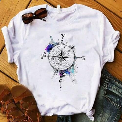 Women Lady T Shirt Compass Painting Printed Tshirt Ladies Short Sleeve Loose Tee Shirt Women Female Tops Clothes Graphic T-shirt