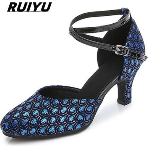 Dance Shoes Latin Women Salsa Dance Shoes Girls Party Performance Professional Dance Shoes Soft Bottom Ballroom Blue Bronze