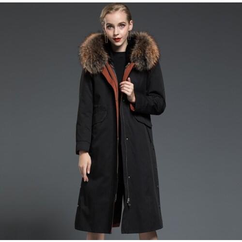 Natural Rabbit Liner Parka Clothes 2020 Winter Jacket Women Raccoon Fur Collar Long Trench Coat Female MY3590