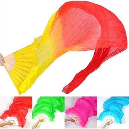 New 1.8m Hand Made Colorful Belly Dance Women Costume Bamboo Long Silk Fans Veil Silk Fan