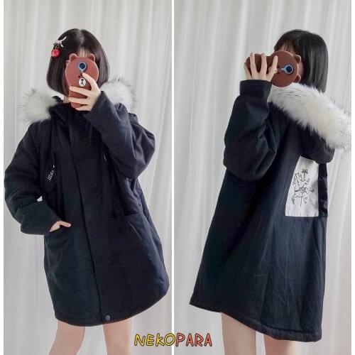 Sweet Merry-go-round Womens Cotton Hooded Coat Autumn Winter Zipper Outwear Oversize Jacket Warm B.F Style