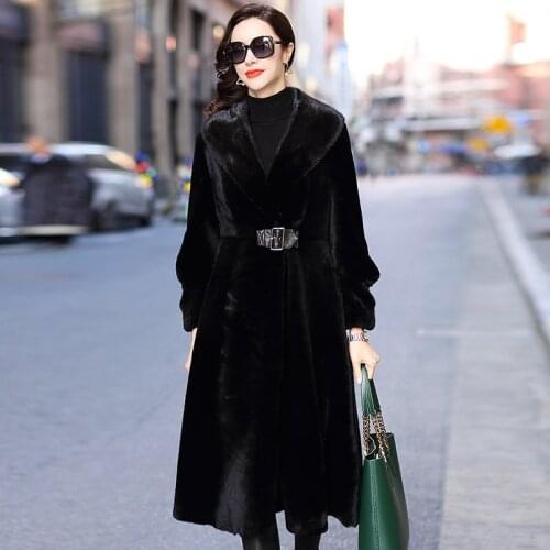 Winter Clothes Women Waist In Thin Sheep Fur Womens Middle Long Coat Mink Hair Collar Temperament Fur Coat Winter FS21134