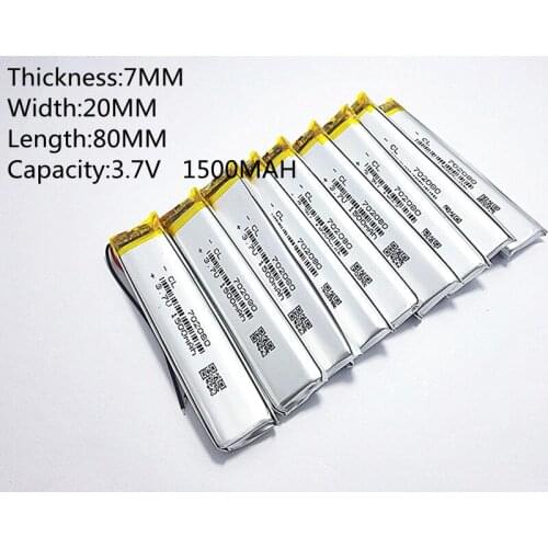 10pcs 3.7V,1500mAH,702080 PLIB polymer lithium ion / Li-ion battery for GPS,mp3,mp4,mp5,dvd,bluetooth,model toy mobile bluetooth