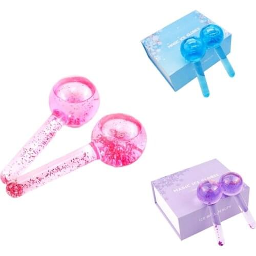 2Pcs Beauty Ice Hockey Face Massage Skin Care Crystal Glass Beauty Ball Ice Wave Stick