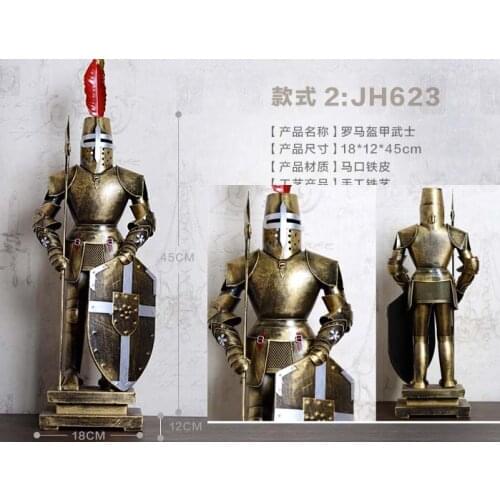 45CM LARGE 2020 GIFT TOP COOL fashion office home shop bar decorative art Retro Iron Roman armor shield Warrior art statue-JS623