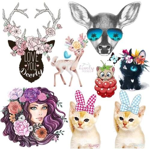 Animal Flowers Applique Iron On Transfer Patch Cartoon Animals For Girl Baby Clothes Stickers Patch DIY Kawaii Stripes Badge