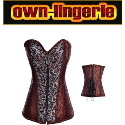 Free shipping brown corset top for female, nylon zipper up corsage lingerie w3347