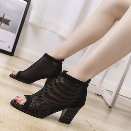 Vintage Hollow Out Sandals Mid Heel Summer Zipper Buckle Ladies Shoes Artificial Open Toe Casual Wedding Pumps Women Sandalia