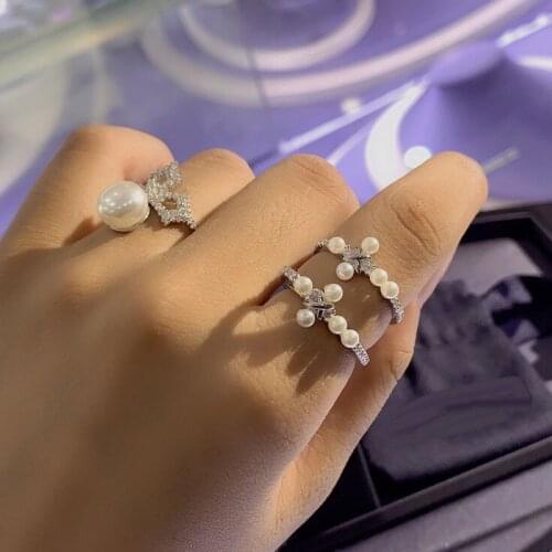 Brand 1:1High Quality Fahsion Ring Silver Color Cross White Pearl Paved Cubic Zirconia Sliding Rings Women Jewelry